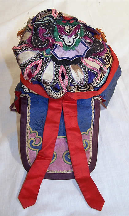 Chinese Silk Appliqu&eacute; Child Tiger Hat  Back View.