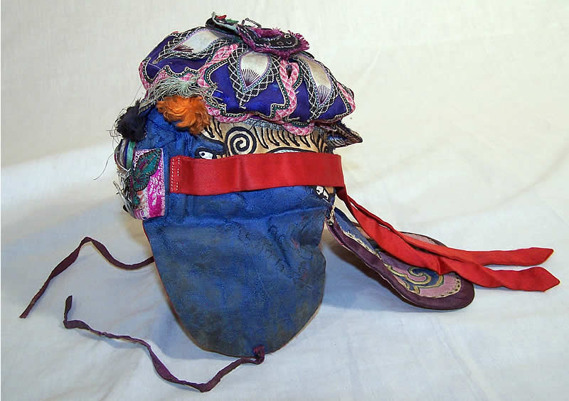 Chinese Silk Appliqu&eacute; Child Tiger Hat side view.