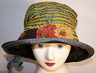 Art Nouveau Fiskhats Blue Yellow Ribbon Floral Hat