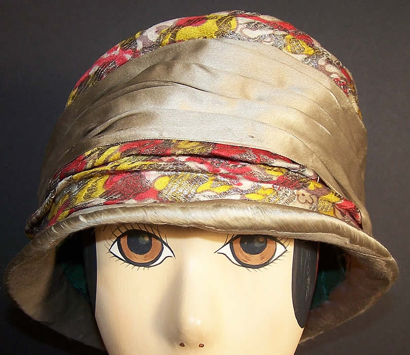 Art Deco Gray Silk Silver Lam&eacute; Flapper Cloche Hat  Front view.