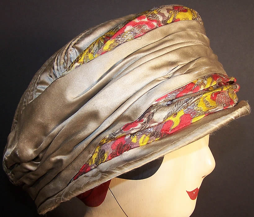 Art Deco Gray Silk Silver Lam&eacute; Flapper Cloche Hat side view.