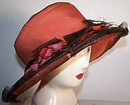 Edwardian Coral Silk Brown Net Wide Brim Hat