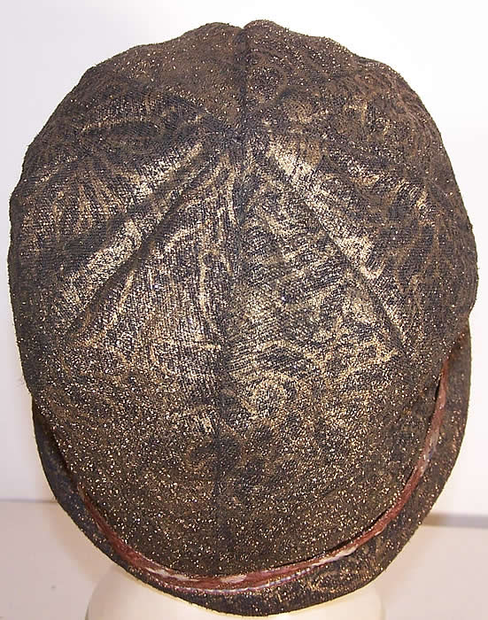 Art Deco Gold Brocade Lam&eacute; Fulton Millinery Flapper Cloche Hat  Close up.