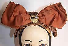Victorian Brown Straw Silk Bow Bonnet Fancy Hat Headdress