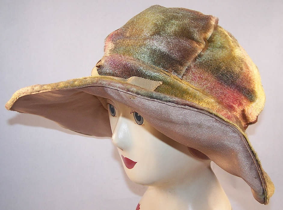 Art Nouveau Rainbow Plush Velvet Rosette Wide Brim Hat  side view.