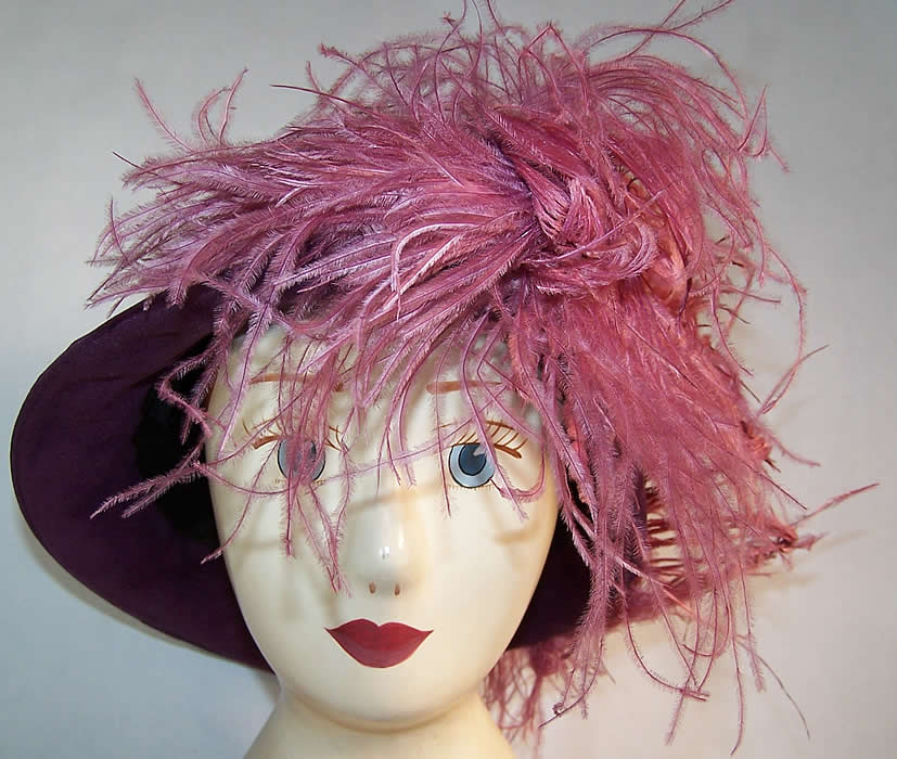 Gage Brothers Purple Lilac Feather Cloche Hat  Front view.