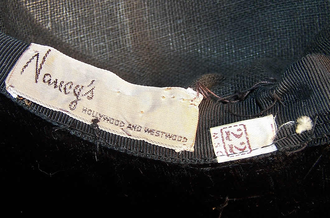 Vintage Black Velvet Roses Short-Back Sailor Hat Close up.