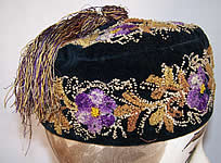 Victorian Violet French Knot Embroidered Smoking Cap