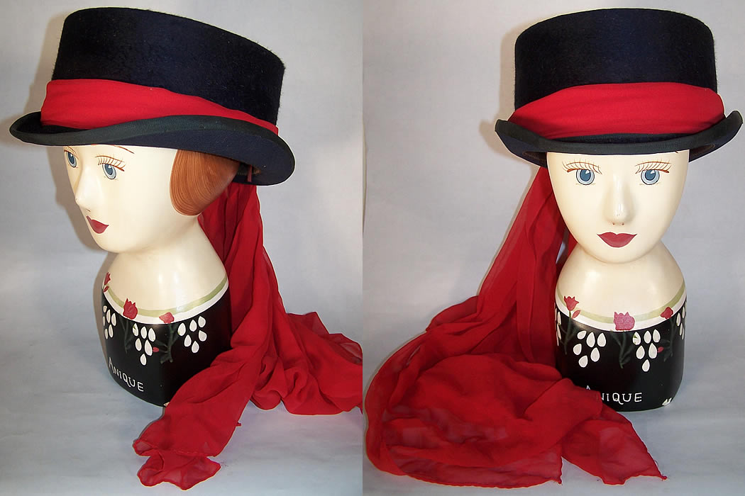 Victorian Ladies Navy Bell Crown English Riding Habit Hat  Front view.