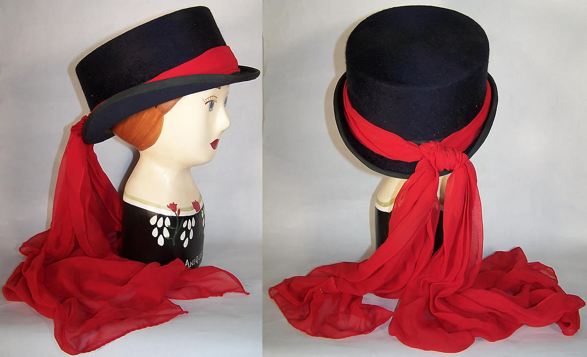 Victorian Ladies Navy Bell Crown English Riding Habit Hat Back View.