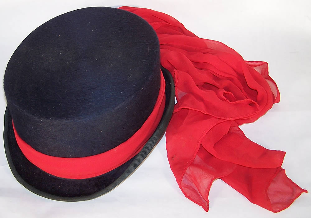 Victorian Ladies Navy Bell Crown English Riding Habit Hat front view.