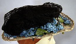 Victorian Forget Me Not Flower Black White Lace Brim Hat