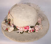 Belle Epoque White Beaver Felt Fur Rosette Wide Brim Hat 