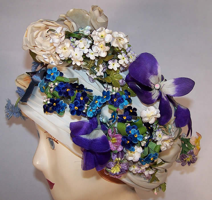 Vintage Lilly Dache Floral Silk Turban Hat side View.