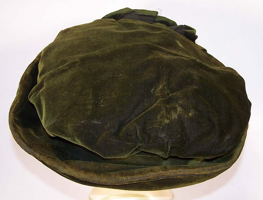 Titanic Era Edwardian Green Velvet Wide Brim Floral Hat back view
