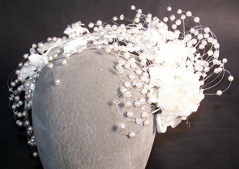 Pearl Beaded Bridal Floral Wedding Headpiece Tiara  Front view.