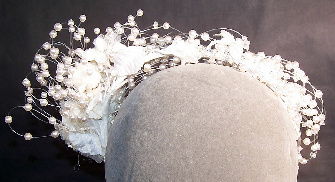 Pearl Beaded Bridal Floral Wedding Headpiece Tiara back view.
