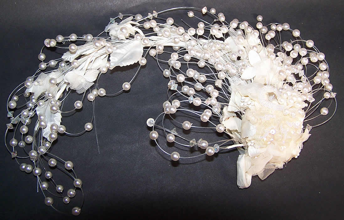 Pearl Beaded Bridal Floral Wedding Headpiece Tiara Close up.