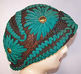 Art Deco Teal Felt Embroidered Gold Lace Flapper Cloche Hat