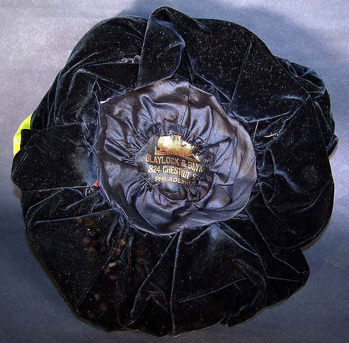 Victorian Chartreuse Black Velvet Jet Beaded Bonnet Hat Close up.