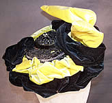Victorian Chartreuse Black Velvet Jet Beaded Bonnet Hat