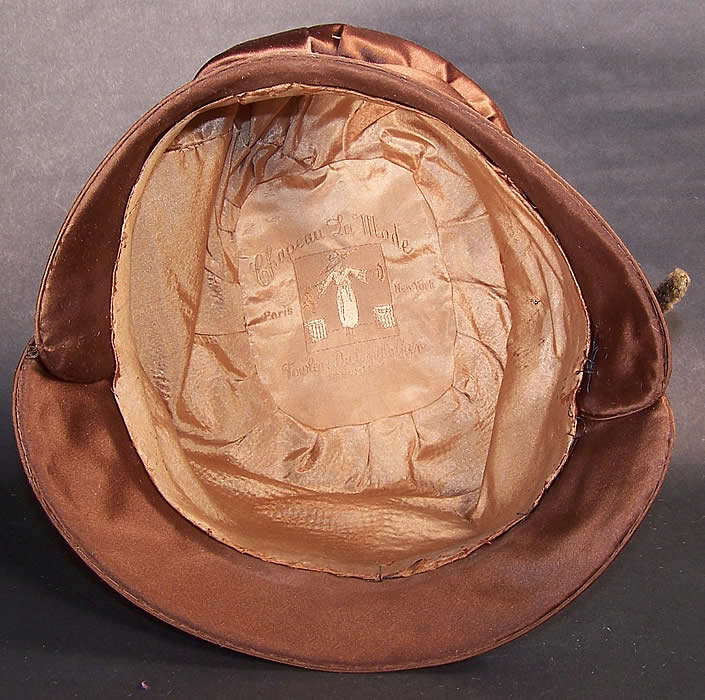 Vintage Chapeau La Mode Brown Silk Silver Lam&eacute; Flower Flapper Cloche Hat Close up.