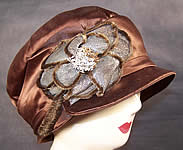 Vintage Chapeau La Mode Brown Silk Silver Lam&eacute; Flower Flapper Cloche Hat