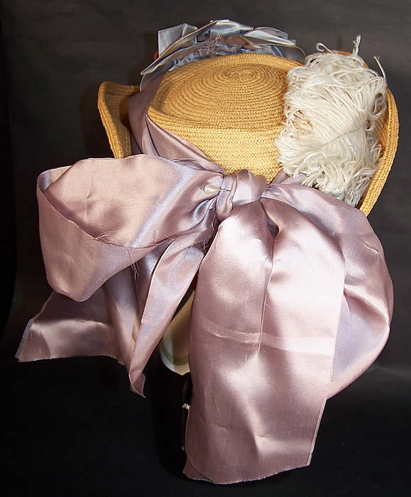 Vintage B.J. Simmons & Co 1941 Natural Straw Floral Ribbon Eugenie Hat back view