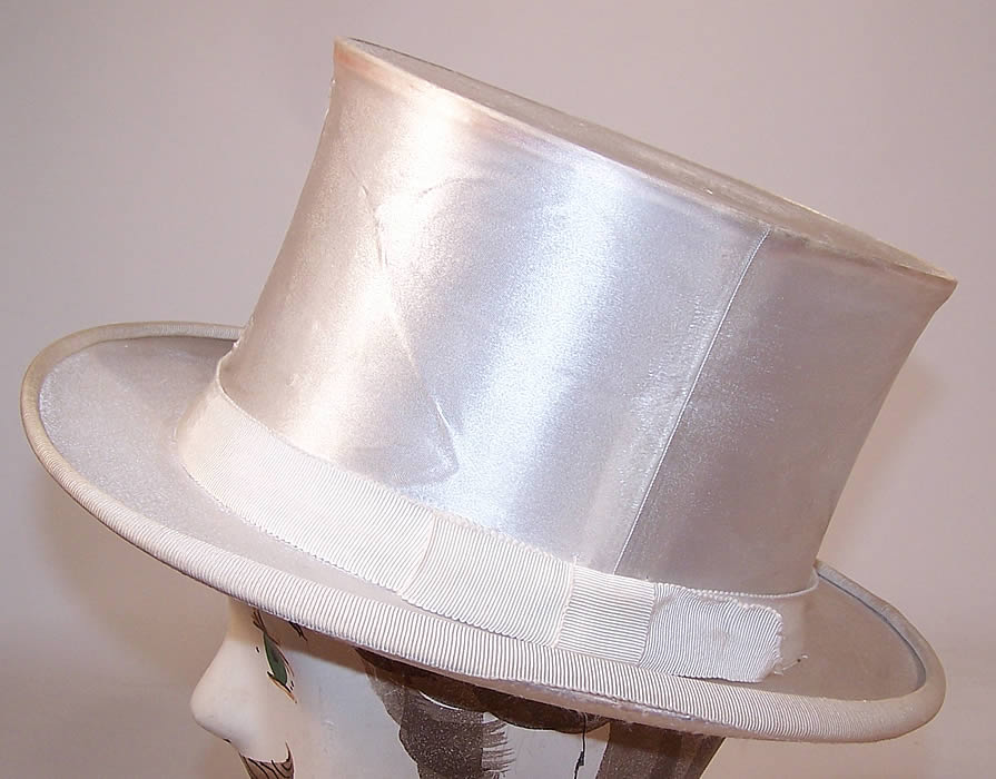Vintage Gentlemen White Silk Satin Collapsible Crush Formal Opera Top Hat side view