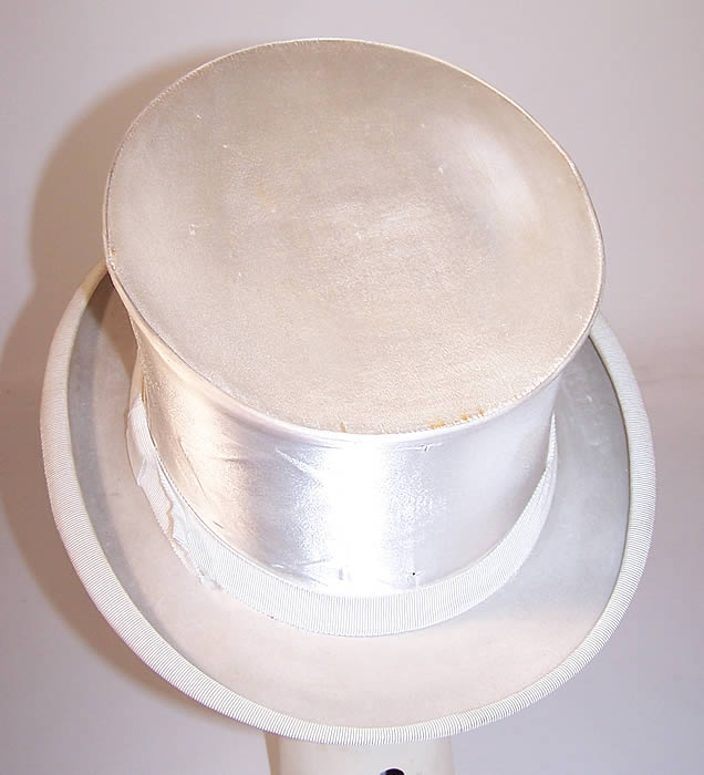 Vintage Gentlemen White Silk Satin Collapsible Crush Formal Opera Top Hat back view