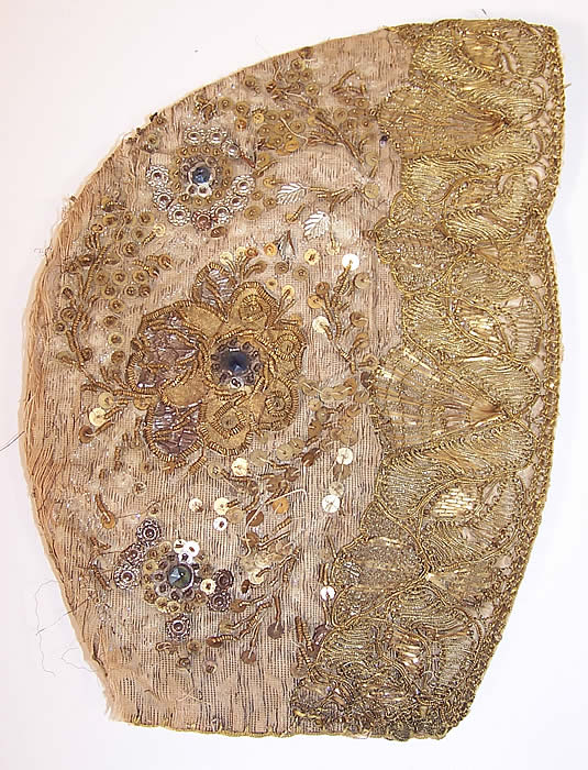 19th Century Antique Gold Gilt Metallic Embroidered Silk German Folk Bonnet Cap
