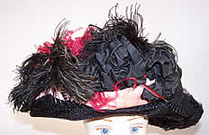 1912 Vintage Titanic Belle Epoque Black Woven Horse Hair Ostrich Feather Jet Trim Wide Brim Hat