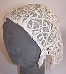 Vintage 1920s White Battenburg Lace Pearl Beaded Bridal Wedding Flapper Juliet Cap