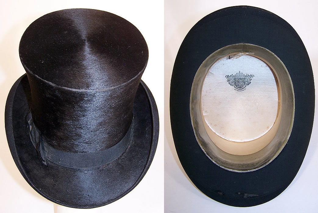 Victorian Bent & Bush Boston Black Beaver Gentlemen's Opera Top Hat from the top & inside view