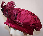 Belle Epoque Red Velvet Ostrich Feather Bird Trim Beret Tam Toque Hat
