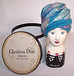 Vintage 1960s Christian Dior Turquoise Blue Net Feather Glitter Turban Hat & Box