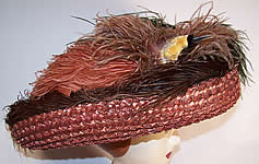 Titanic Edwardian Brown Straw Ostrich Feather Oversized Wide Brim Boater Hat