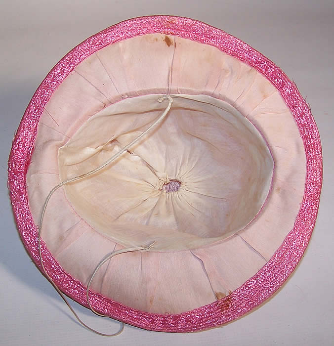 Vintage Girls Belle Epoque Pink Raffia Woven Silk Floral Trim Cloche Hat
