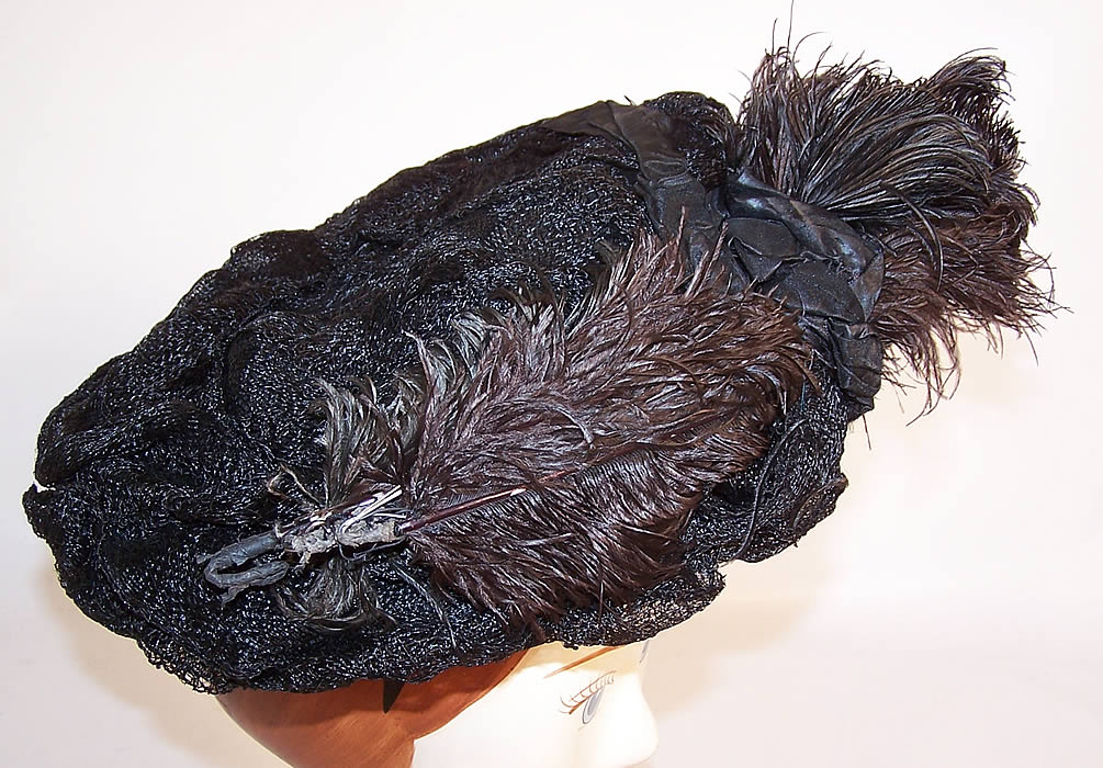 Titanic Edwardian Black Woven Horse Hair Feather Trim Toque Traveling Hat