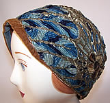 Vintage Art Deco Blue Chenille Gold Lam&eacute; Embroidered Flapper Cloche Hat