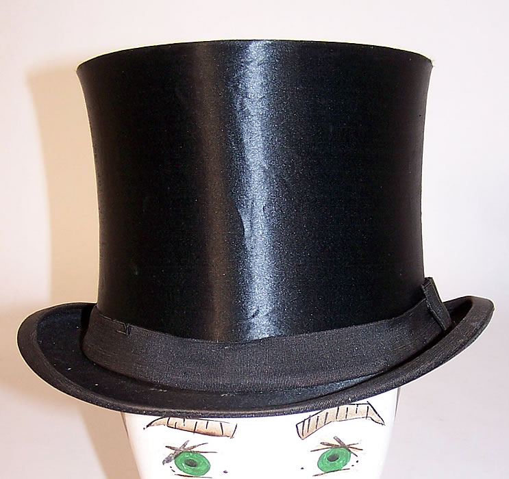 Vintage Victorian Gentlemen Black Silk Collapsible Opera Top Hat
