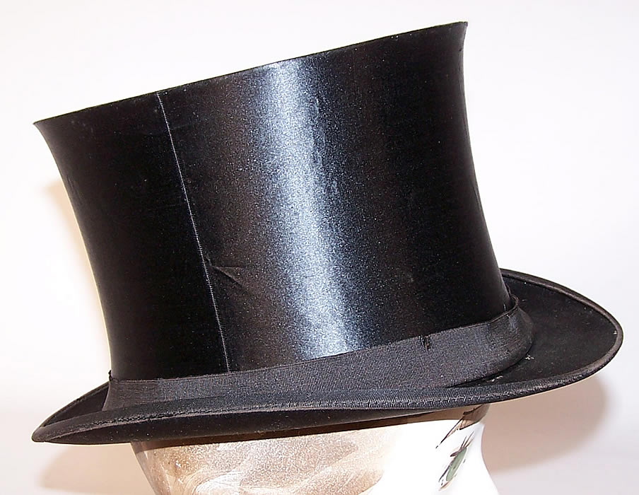 Vintage Victorian Gentlemen Black Silk Collapsible Opera Top Hat
