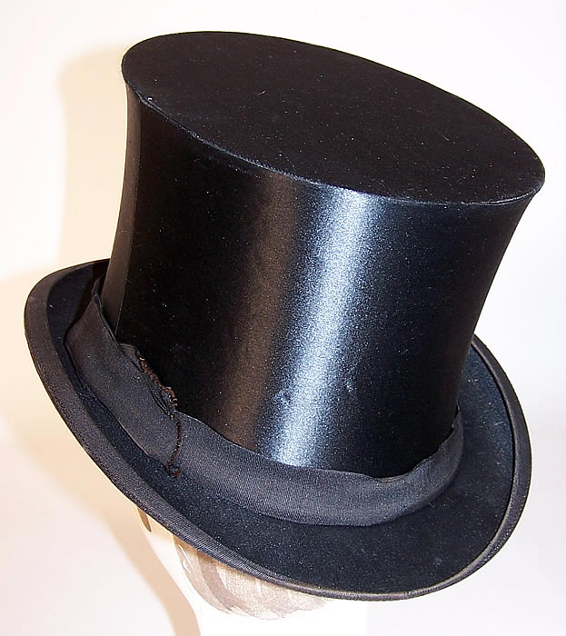 Vintage Victorian Gentlemen Black Silk Collapsible Opera Top Hat