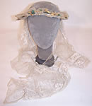 Antique Orange Blossom Wax Flower Wreath Bobbin Lace Net Wedding Veil