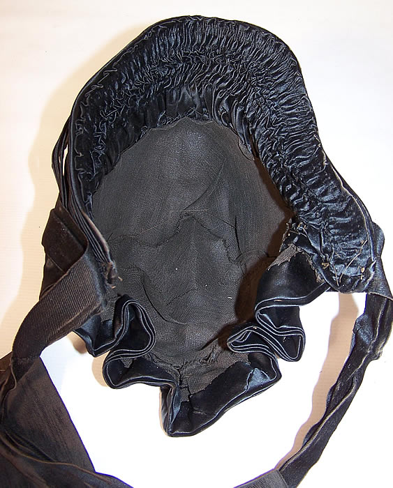 Victorian Civil War Era Black Silk Mourning Drawn Spoon Bonnet