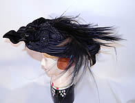 Victorian Marie Louise Paris Label Black Bird Feather Neapolitan Flat Wide Brim Hat