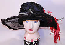 Vintage Belle Epoque Black Silk Red Poppy Flower Trim Wide Brim Hat