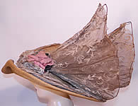 Edwardian Woven Natural Straw Tambour Net Lace Wired Wing Floral Wide Brim Hat
