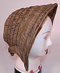 Victorian Civil War Green Silk Pleated Ruched Drawn Shirred Spoon Bonnet