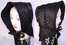 Victorian Civil War Era Black Silk Quilted Winter Mourning Sun Bonnet. 